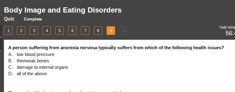 a person suffering from anorexia nervosa typically suffers from which o…