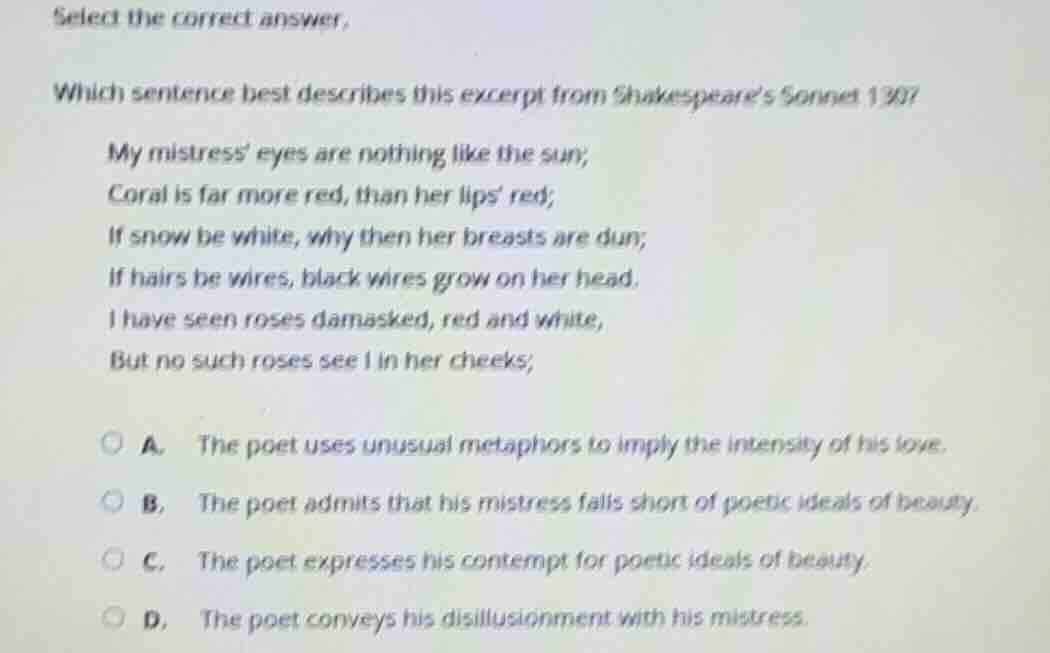 select the correct answer. which sentence best describes this excerpt f…