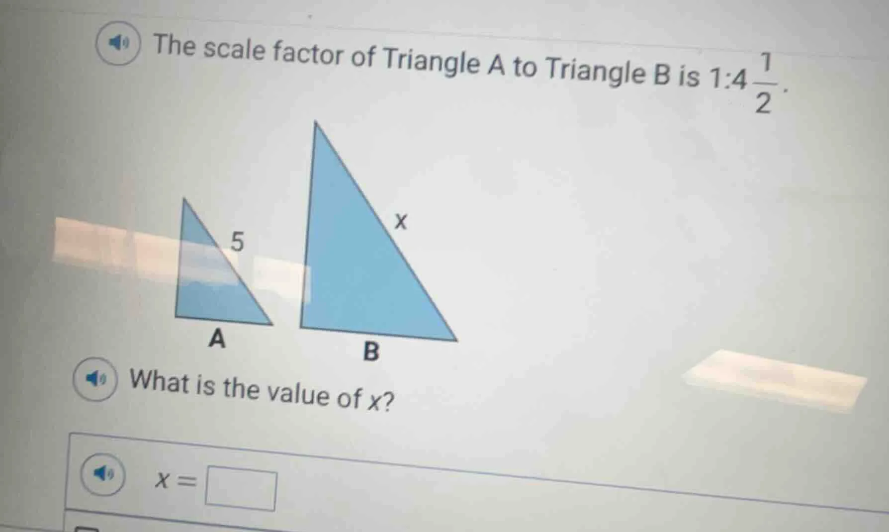 the scale factor of triangle a to triangle b is 1:$4\\frac{1}{2}$. what…