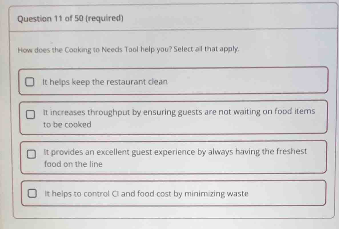 question 11 of 50 (required) how does the cooking to needs tool help yo…