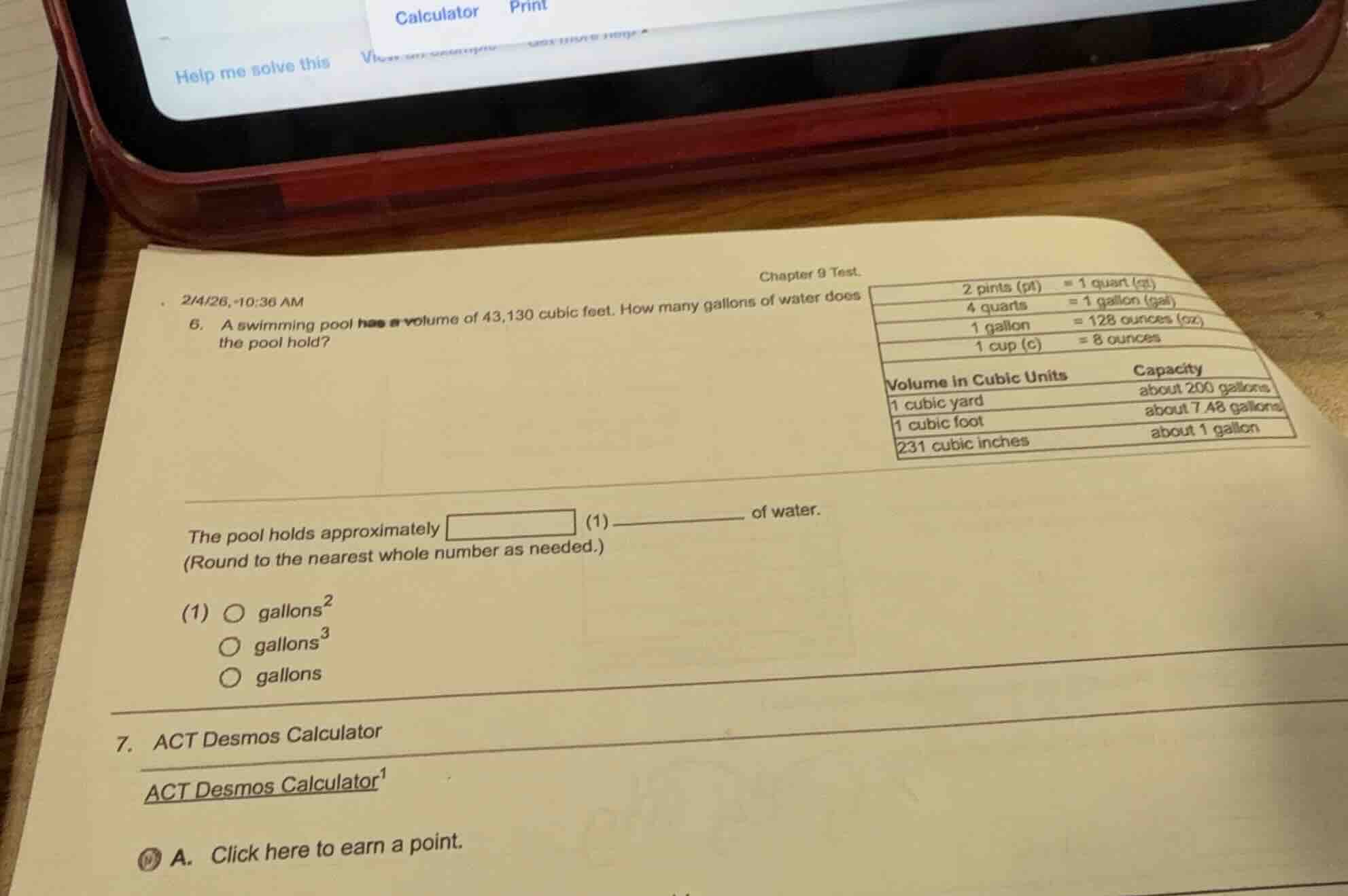 chapter 9 test. 2/4/26, 10:30 am 6. a swimming pool has a volume of 43,…