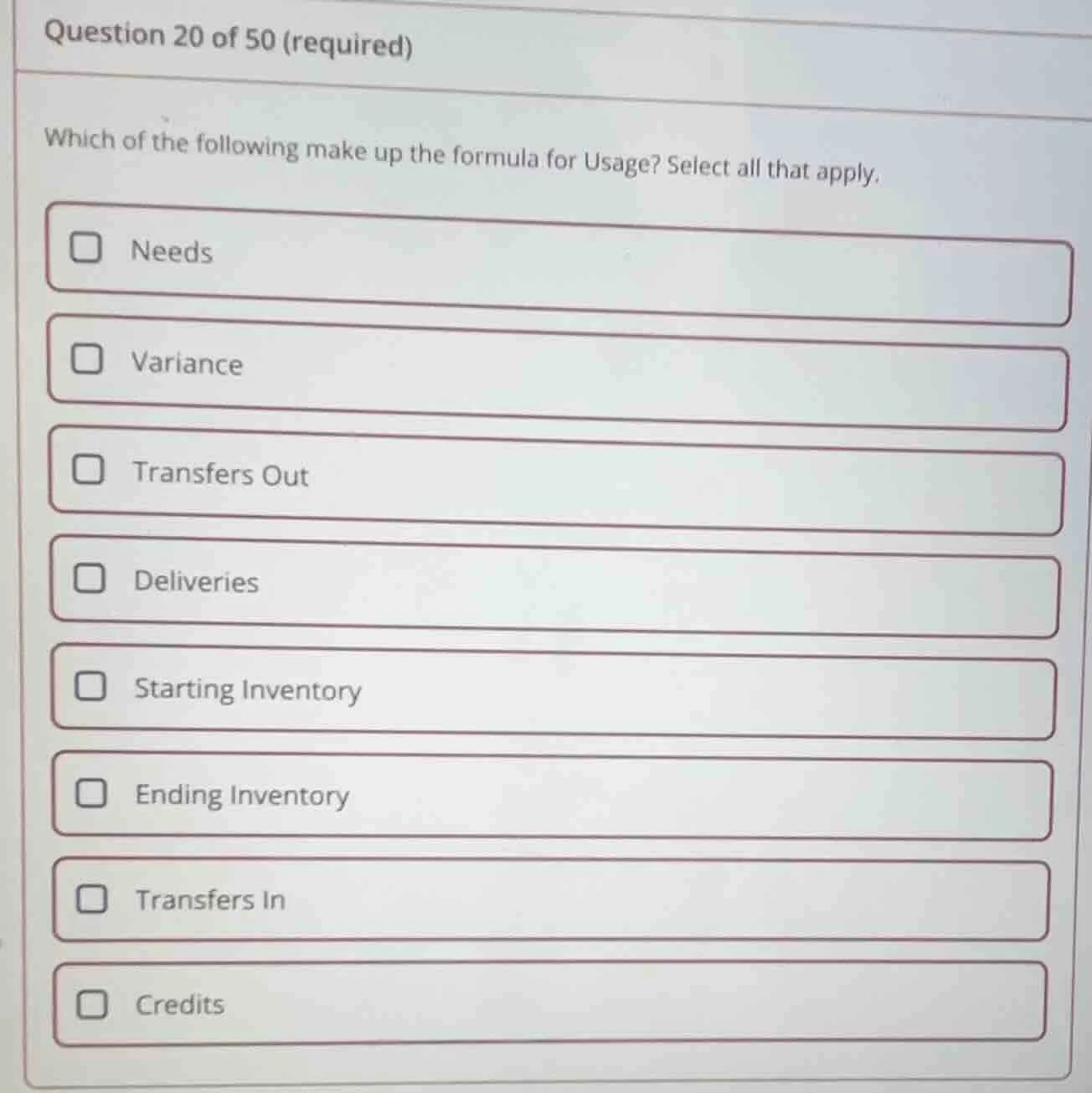question 20 of 50 (required) which of the following make up the formula…