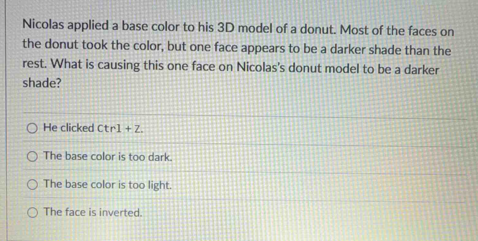 nicolas applied a base color to his 3d model of a donut. most of the fa…
