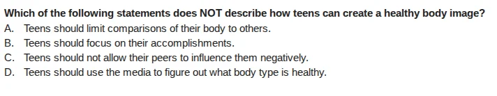 which of the following statements does not describe how teens can creat…