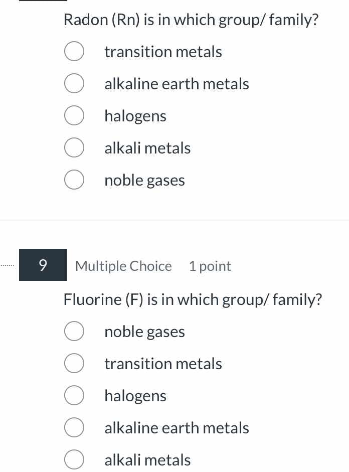 radon (rn) is in which group/ family? transition metals alkaline earth …