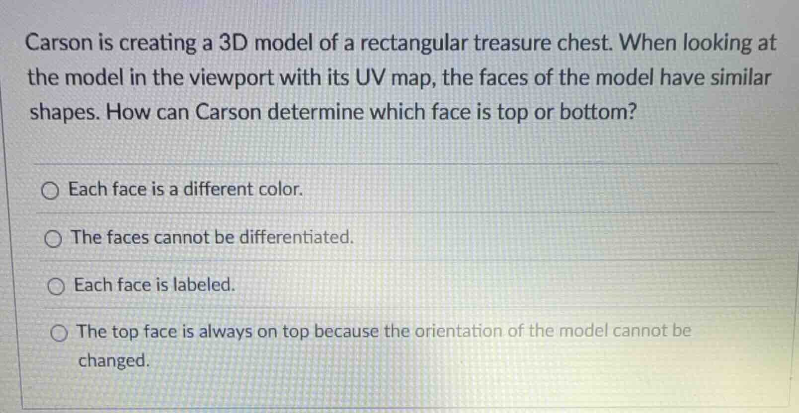 carson is creating a 3d model of a rectangular treasure chest. when loo…