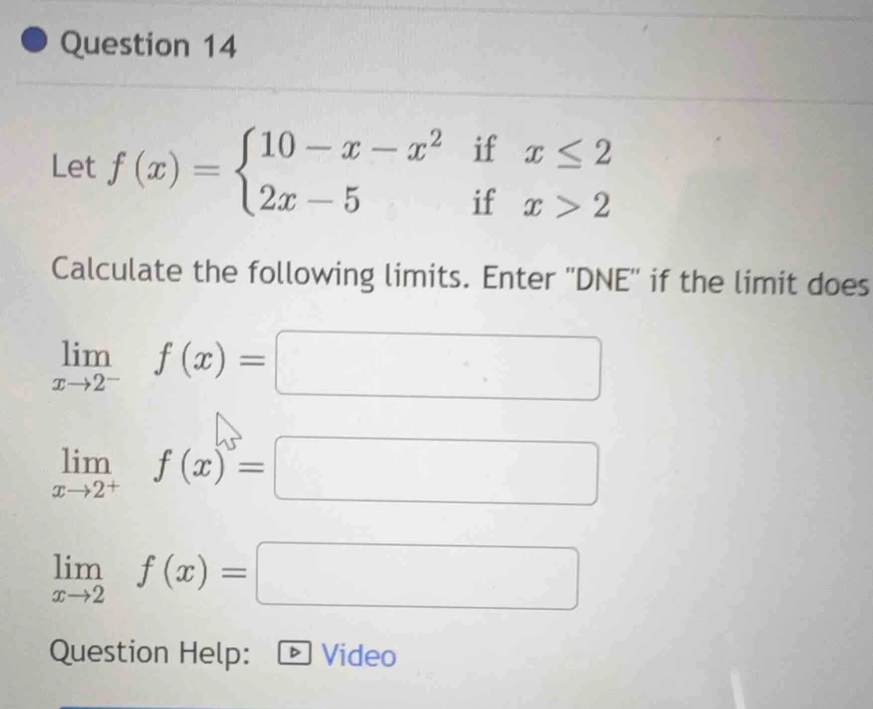 question 14 let \\( f(x) = \\begin{cases} 10 - x - x^2 & \\text{if } x …