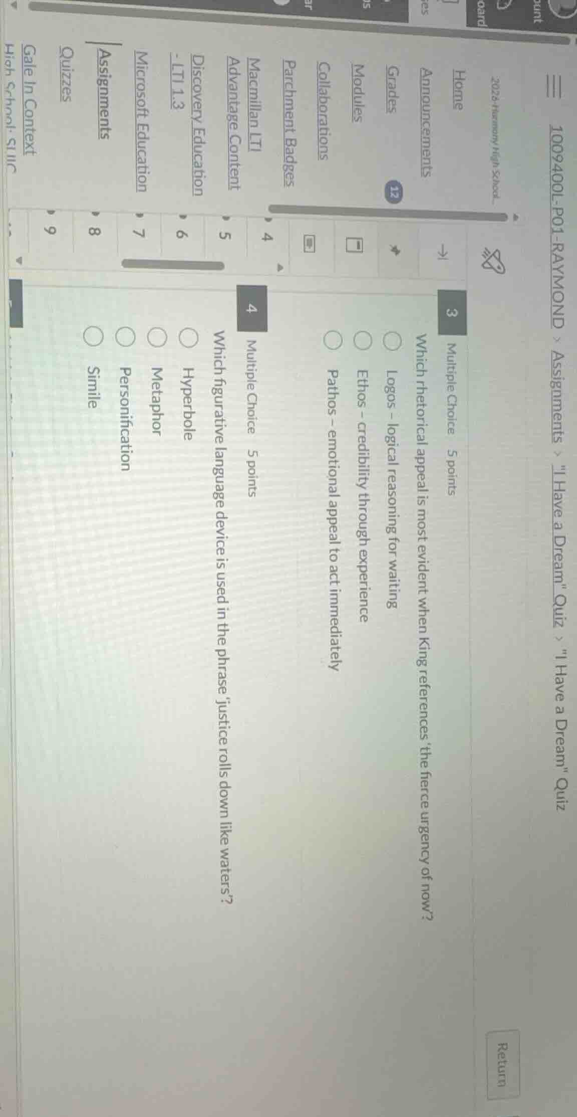 3 multiple choice 5 points which rhetorical appeal is most evident when…