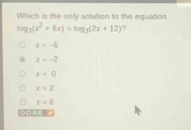 which is the only solution to the equation \\(\\log_{3}(x^{2} + 6x) = \…