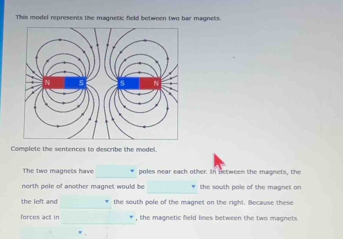 this model represents the magnetic field between two bar magnets. compl…