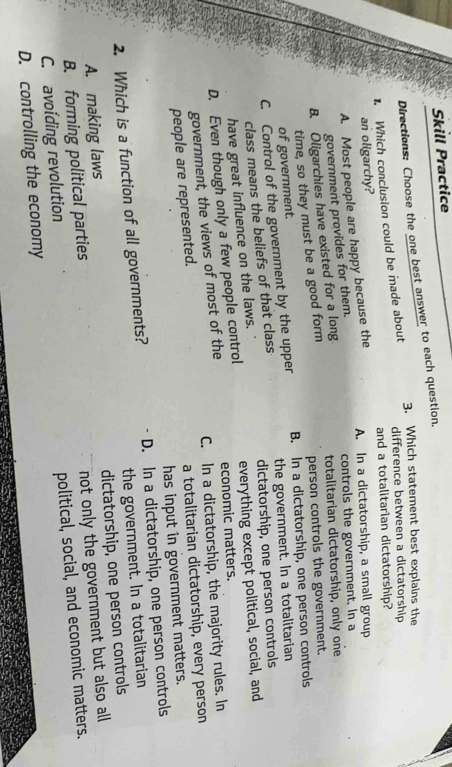 skill practice directions: choose the one best answer to each question.…