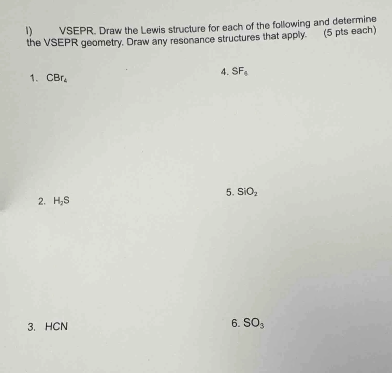 i) vsepr. draw the lewis structure for each of the following and determ…