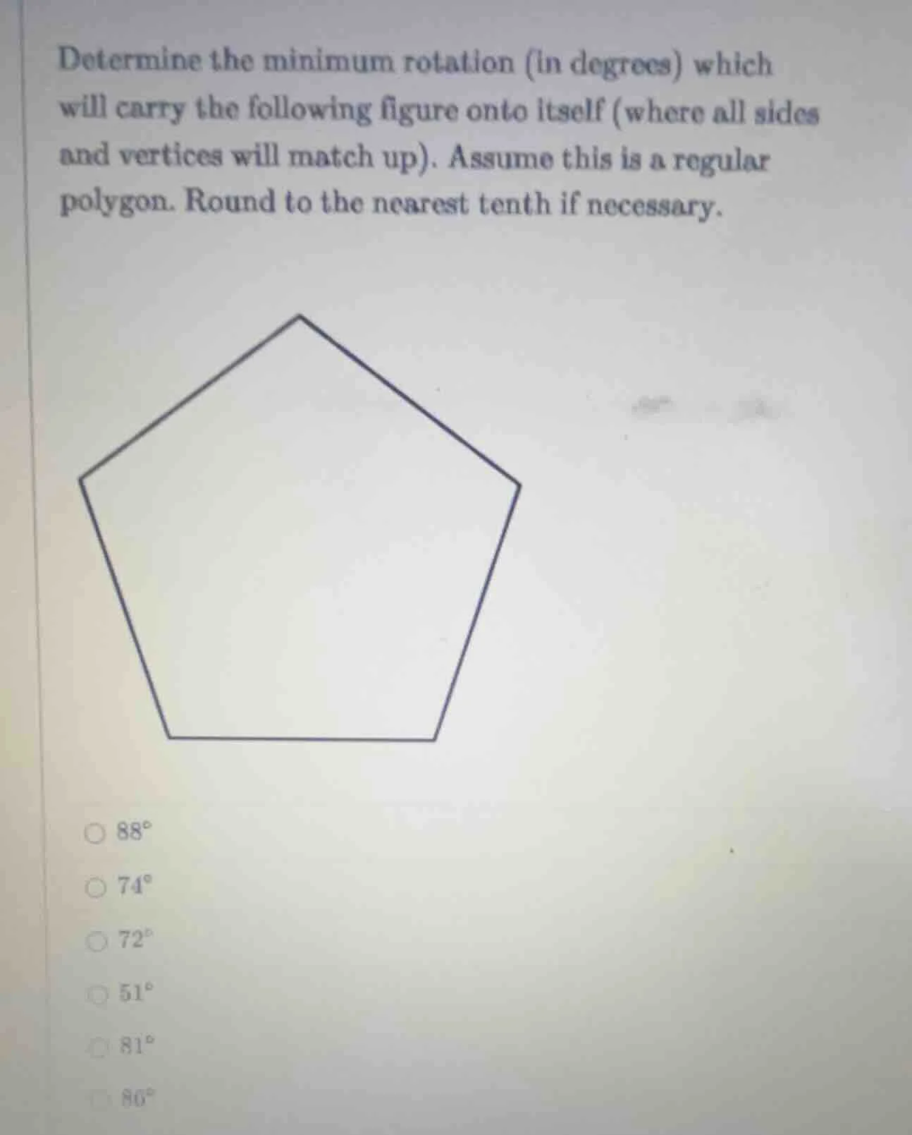 determine the minimum rotation (in degrees) which will carry the follow…