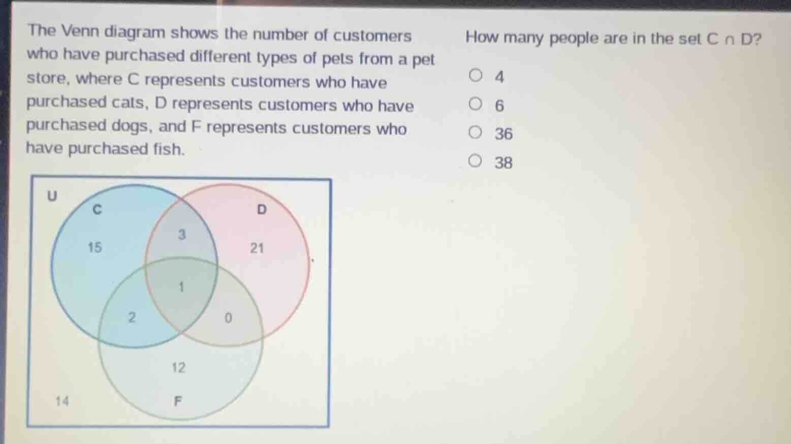 the venn diagram shows the number of customers who have purchased diffe…