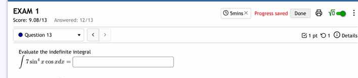 evaluate the indefinite integral. \\(\\int 7\\sin^4 x \\cos x dx\\)
