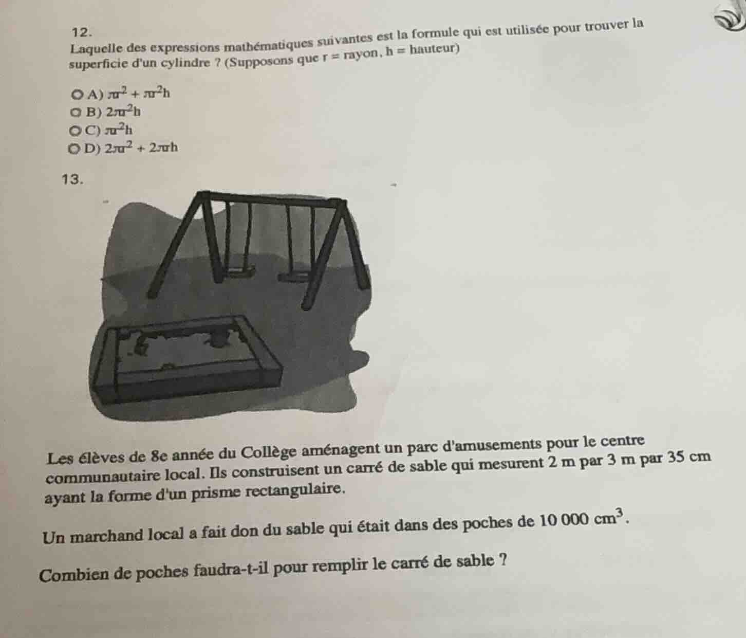 12. laquelle des expressions mathématiques suivantes est la formule qui…