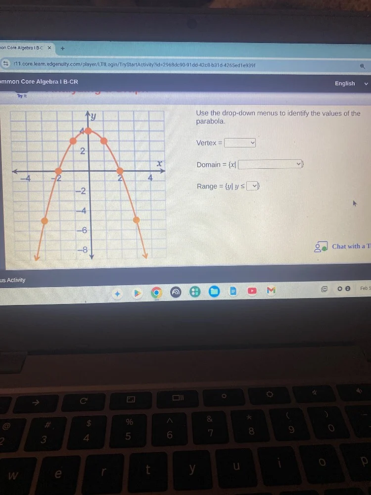 use the drop - down menus to identify the values of the parabola. verte…