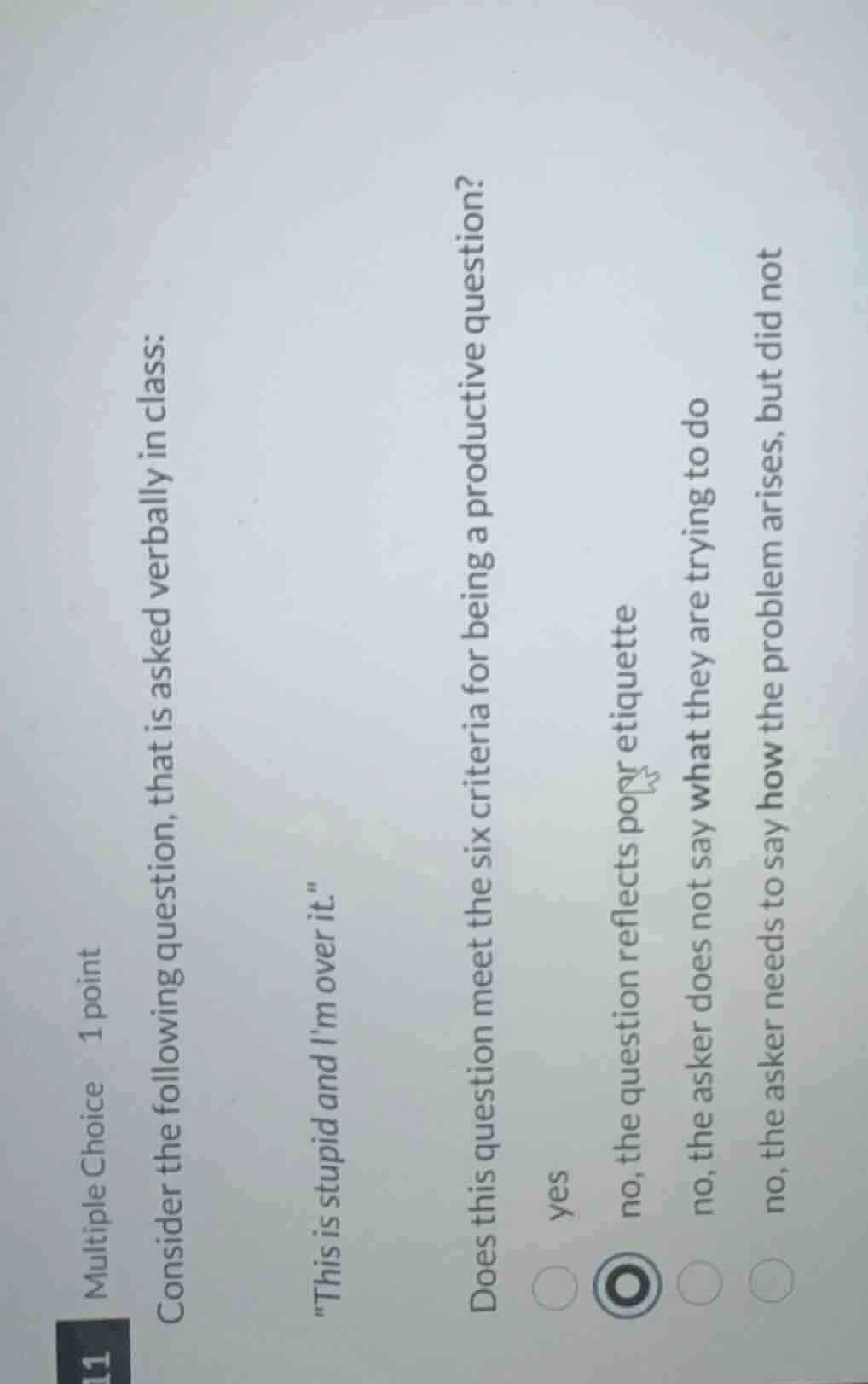 multiple choice 1 point consider the following question, that is asked …