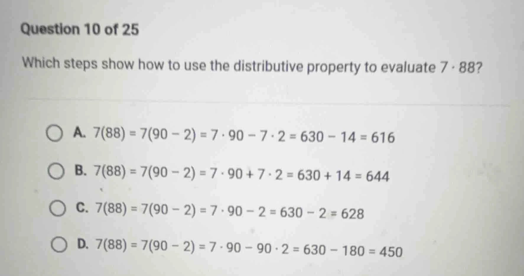 question 10 of 25 which steps show how to use the distributive property…