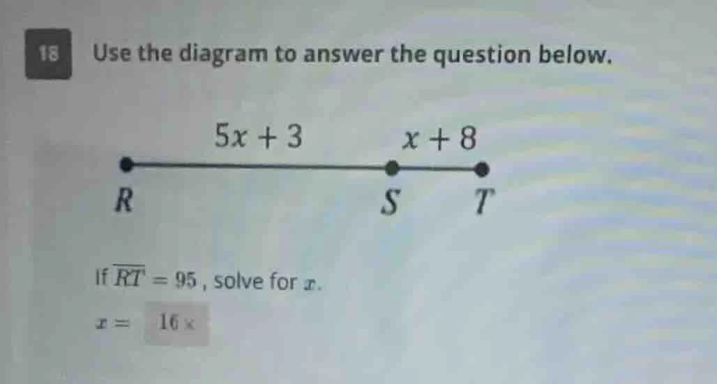 18 use the diagram to answer the question below. if \\( \\overline{rt} …