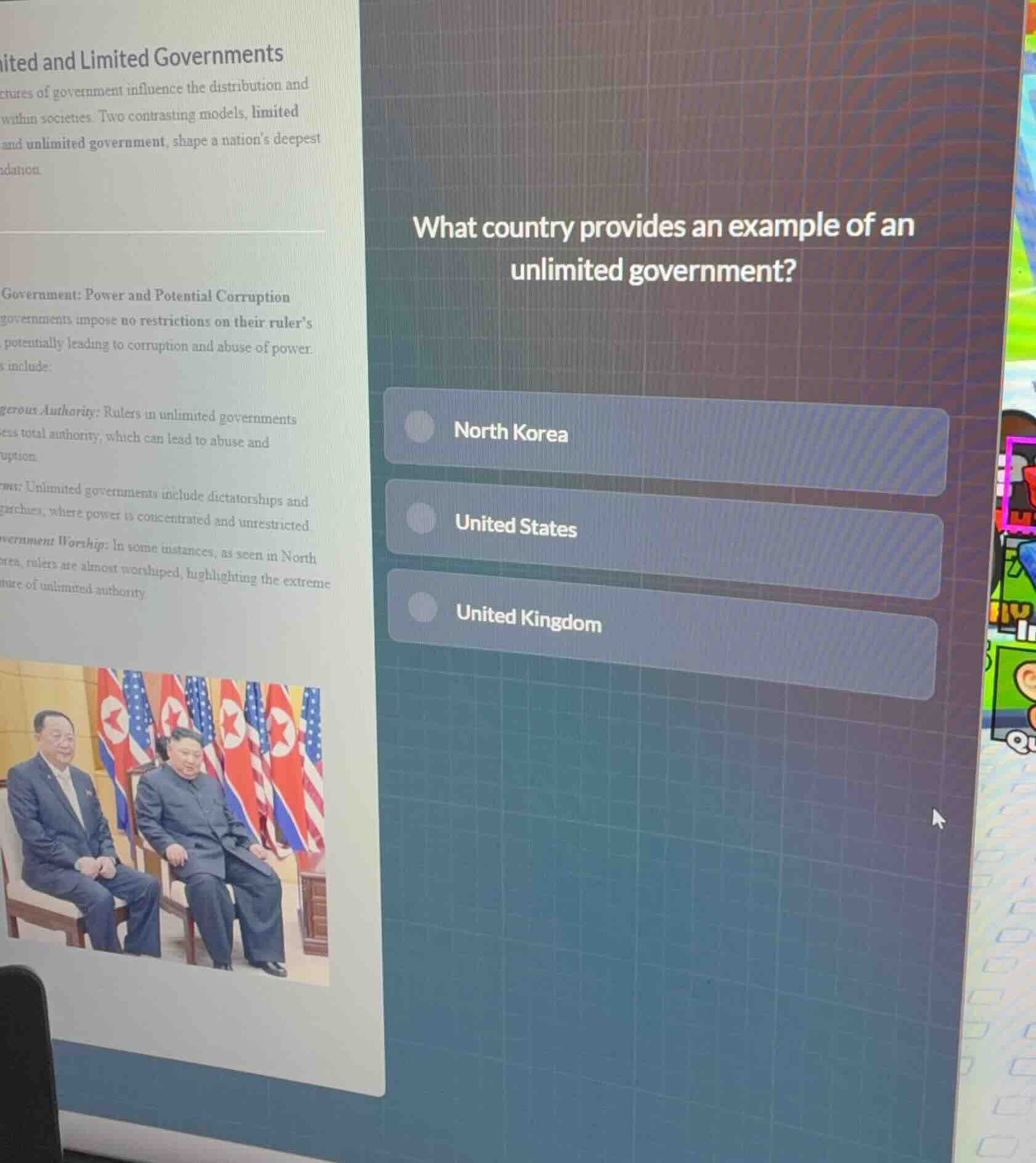 what country provides an example of an unlimited government? north kore…