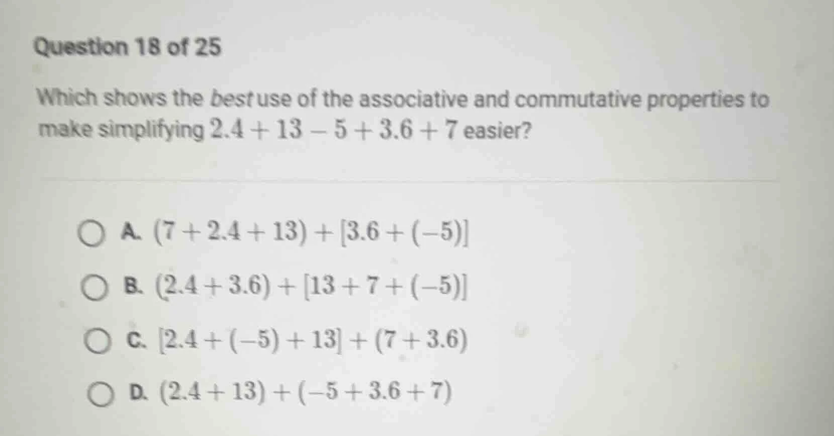 question 18 of 25 which shows the best use of the associative and commu…