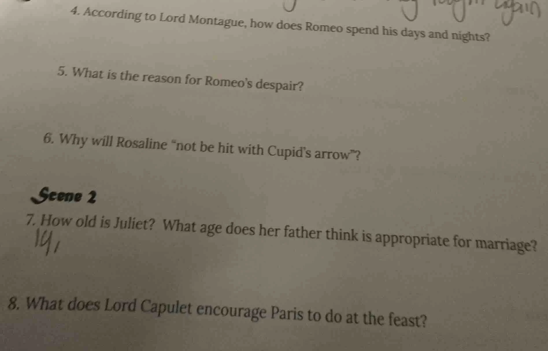4. according to lord montague, how does romeo spend his days and nights…
