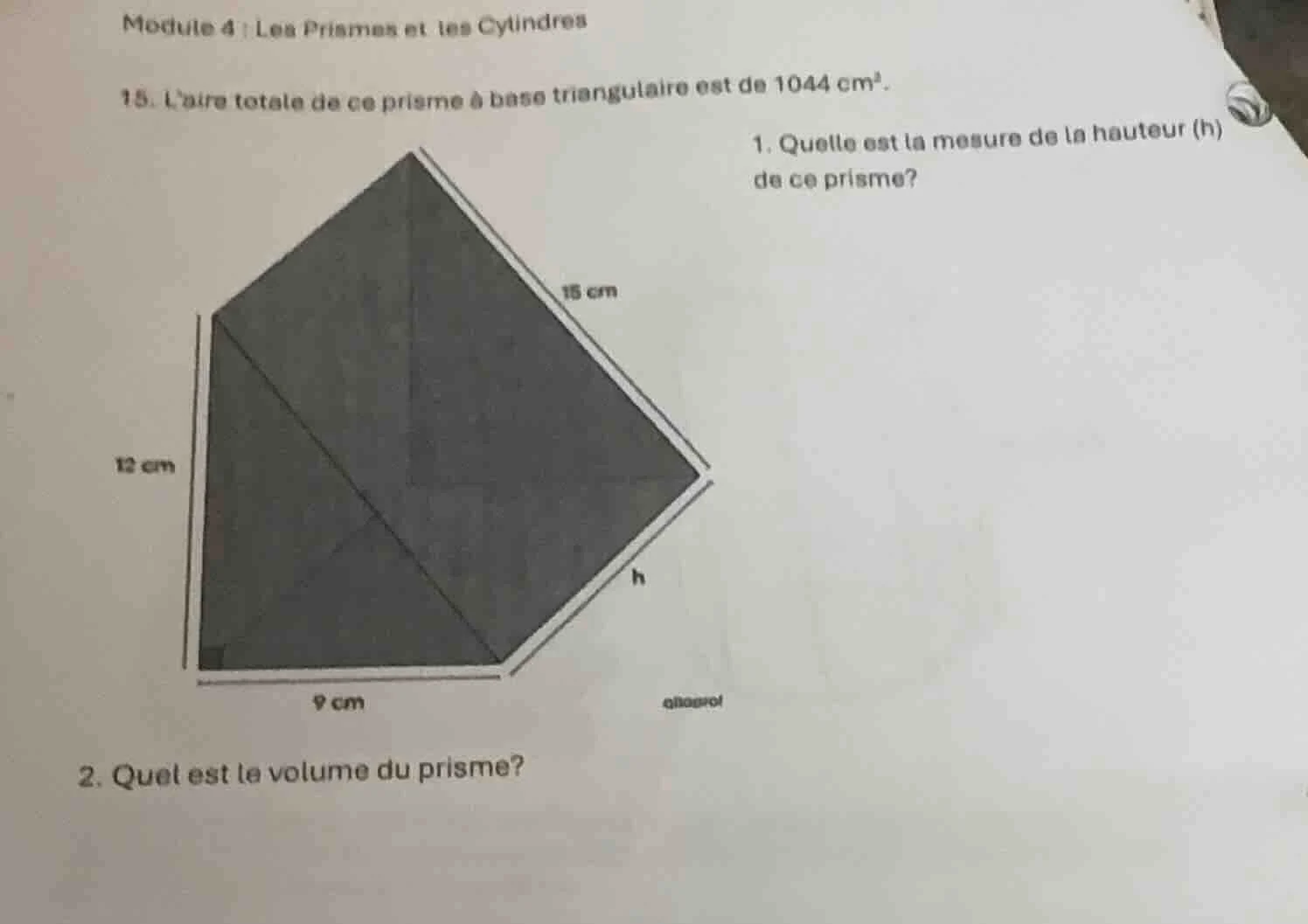 module 4 : les prismes et les cylindres 15. l’aire totale de ce prisme …