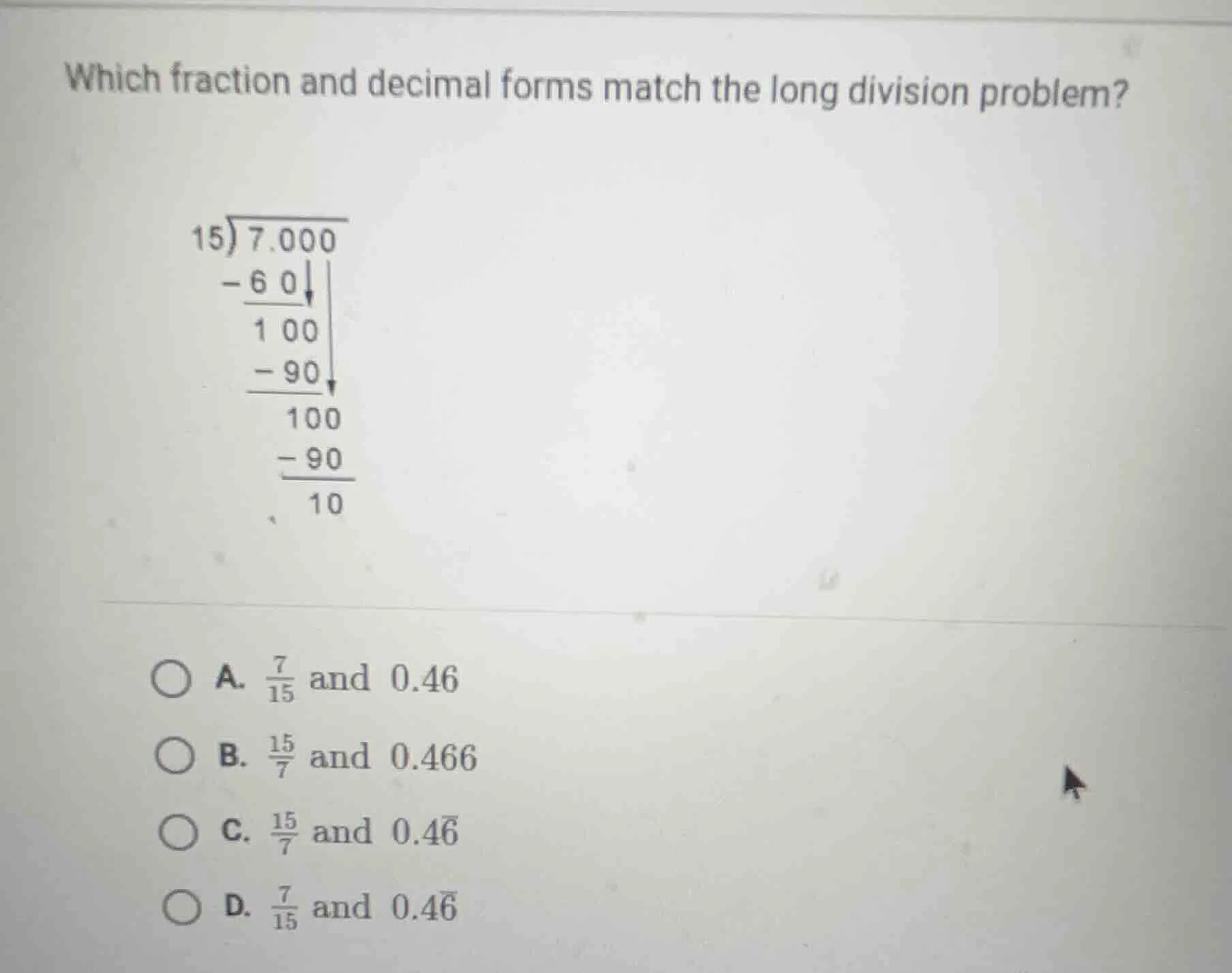 which fraction and decimal forms match the long division problem? (the …