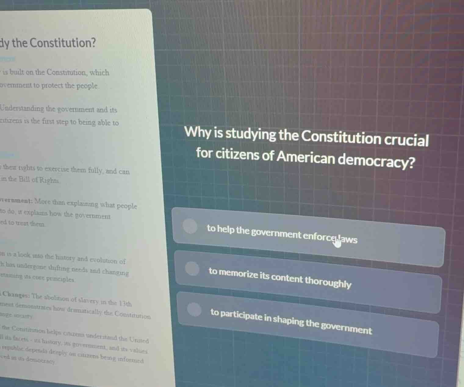 why is studying the constitution crucial for citizens of american democ…