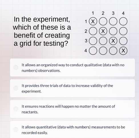 in the experiment, which of these is a benefit of creating a grid for t…