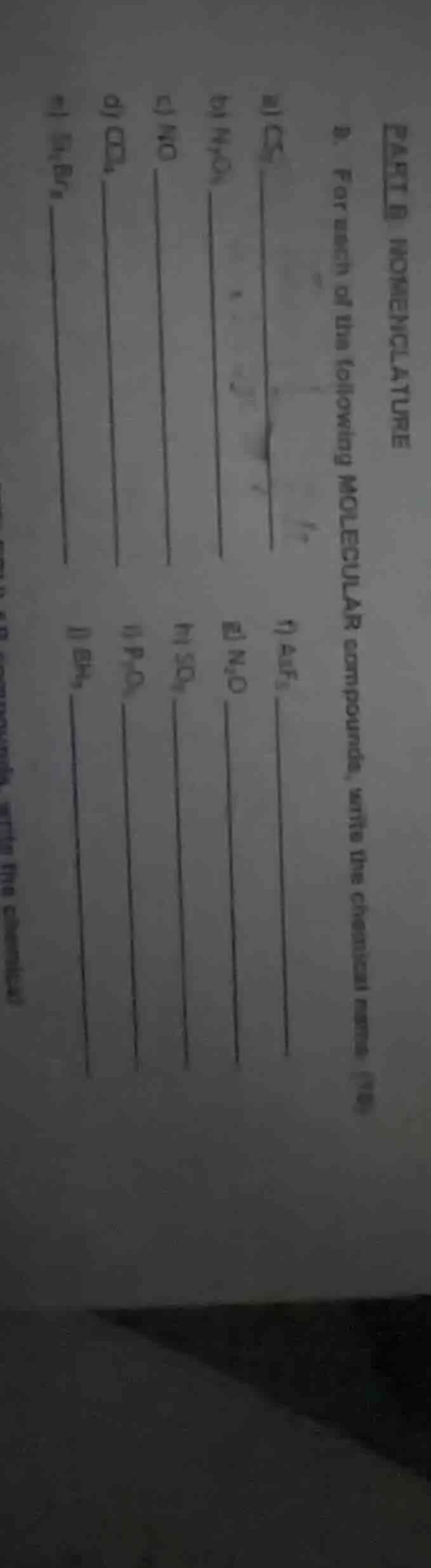 part b nomenclature 9. for each of the following molecular compounds, w…