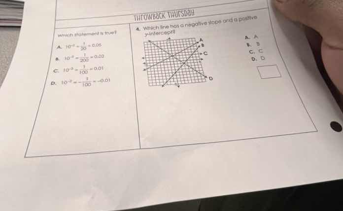 throwback thursday which statement is true? a. $10^{-2}=\frac{1}{20}=0.…