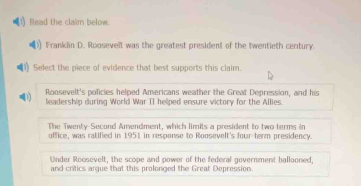 read the claim below. franklin d. roosevelt was the greatest president …