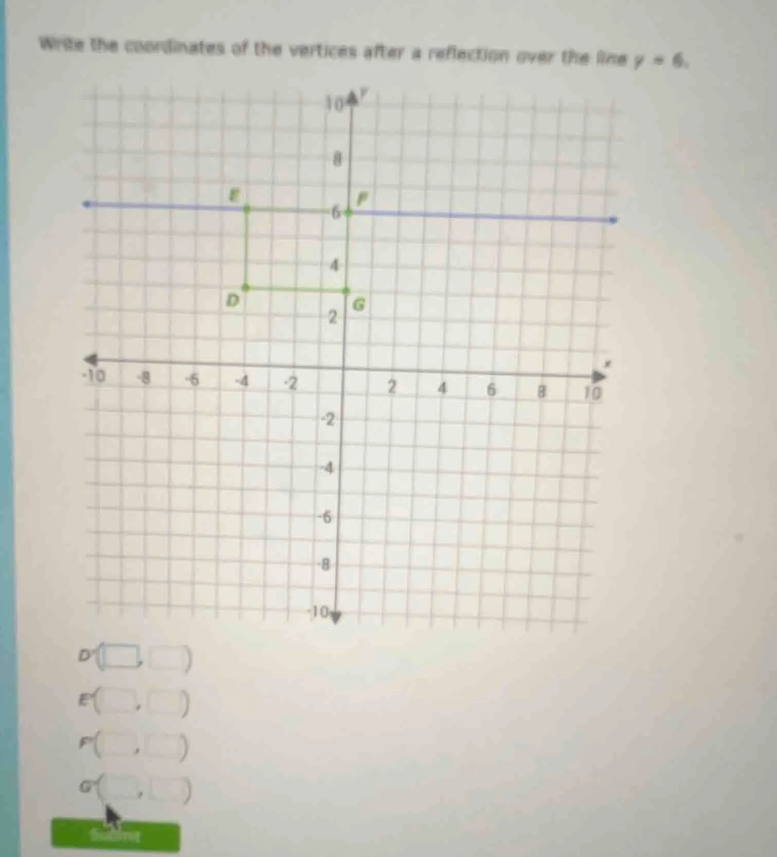 write the coordinates of the vertices after a reflection over the line …