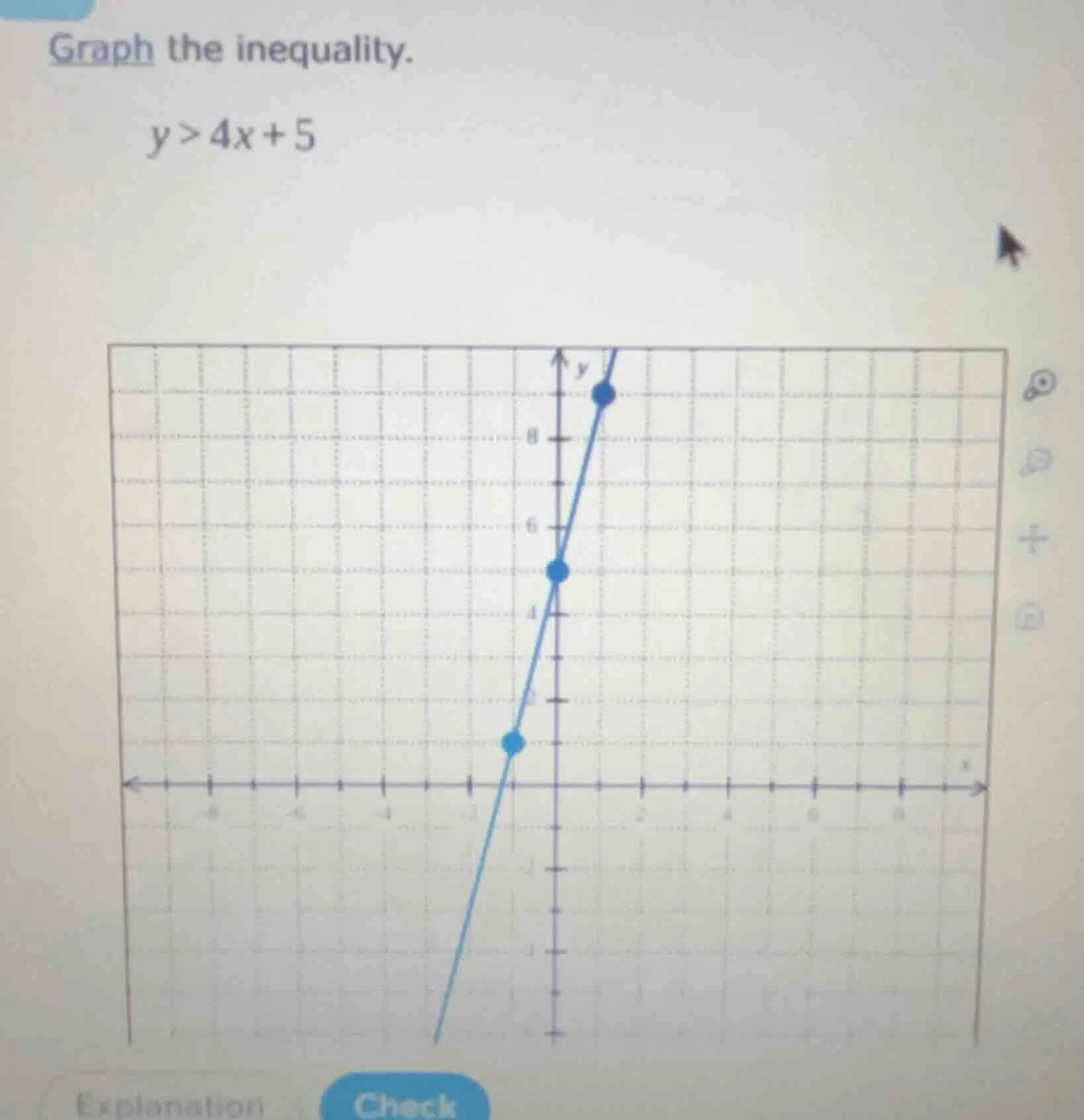 graph the inequality. y > 4x + 5