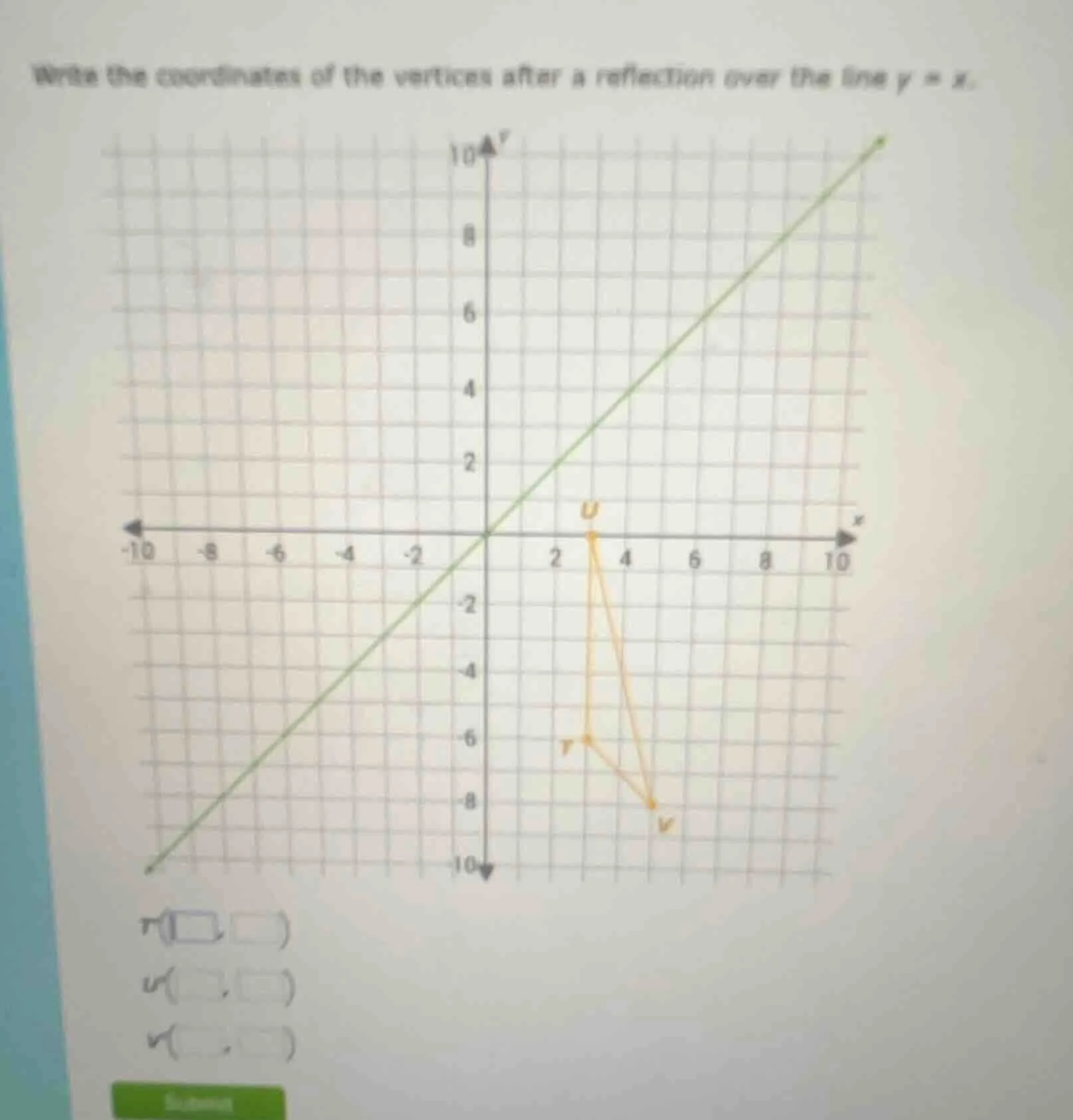 write the coordinates of the vertices after a reflection over the line …