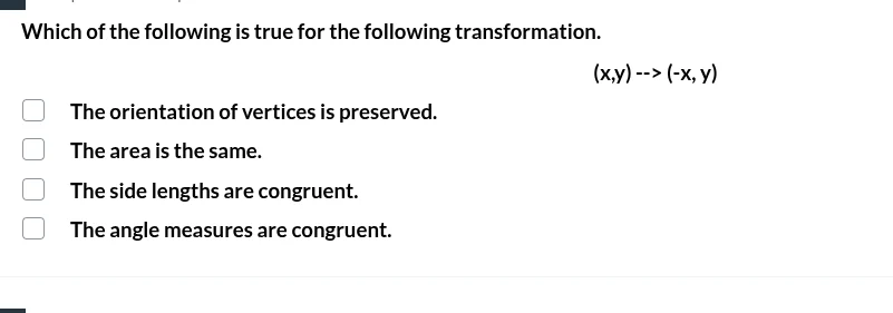 which of the following is true for the following transformation. (x,y)-…