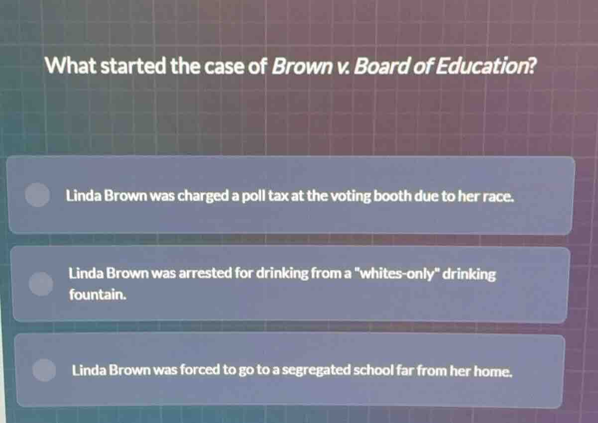what started the case of brown v. board of education? linda brown was c…
