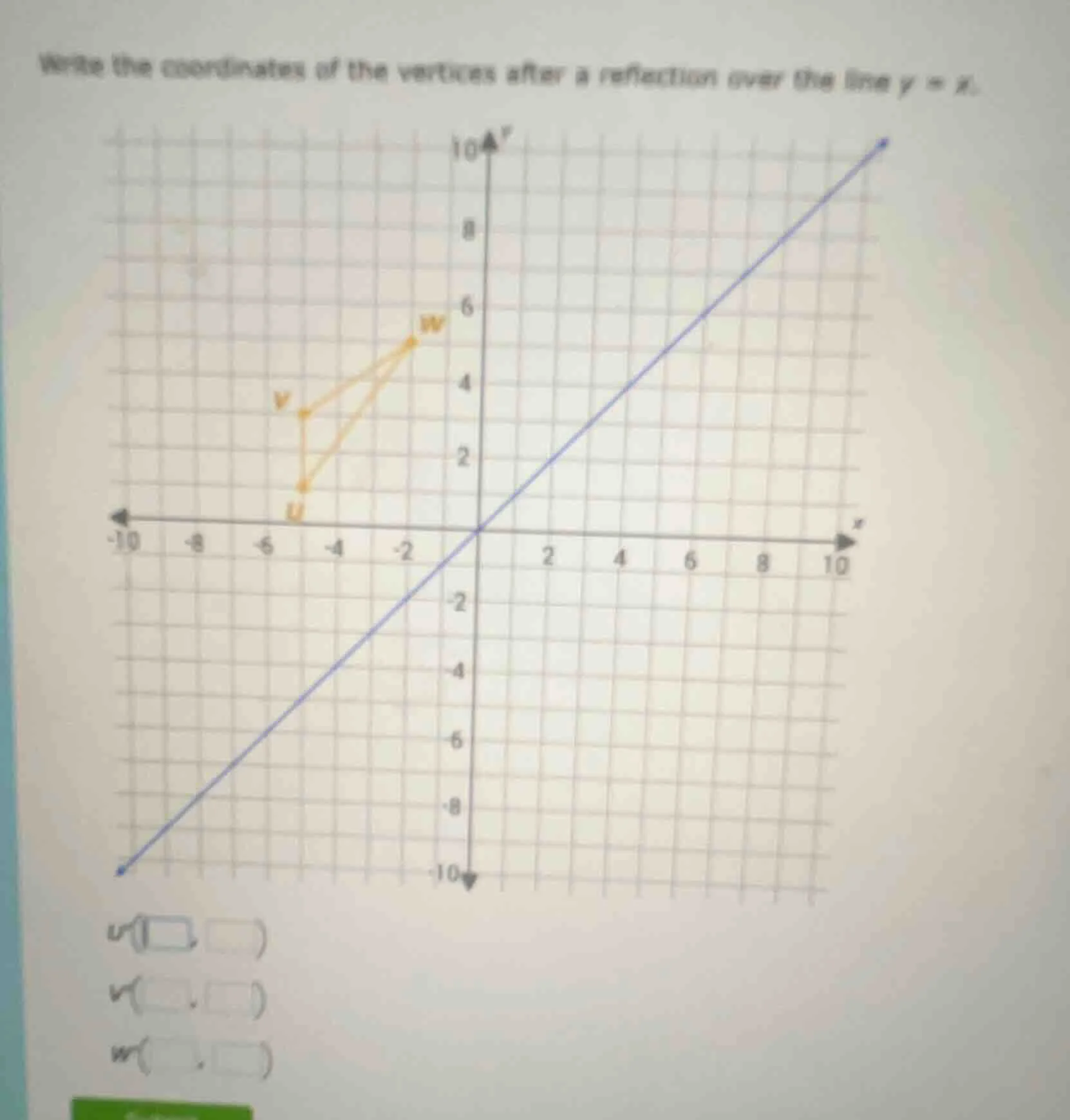 write the coordinates of the vertices after a reflection over the line …