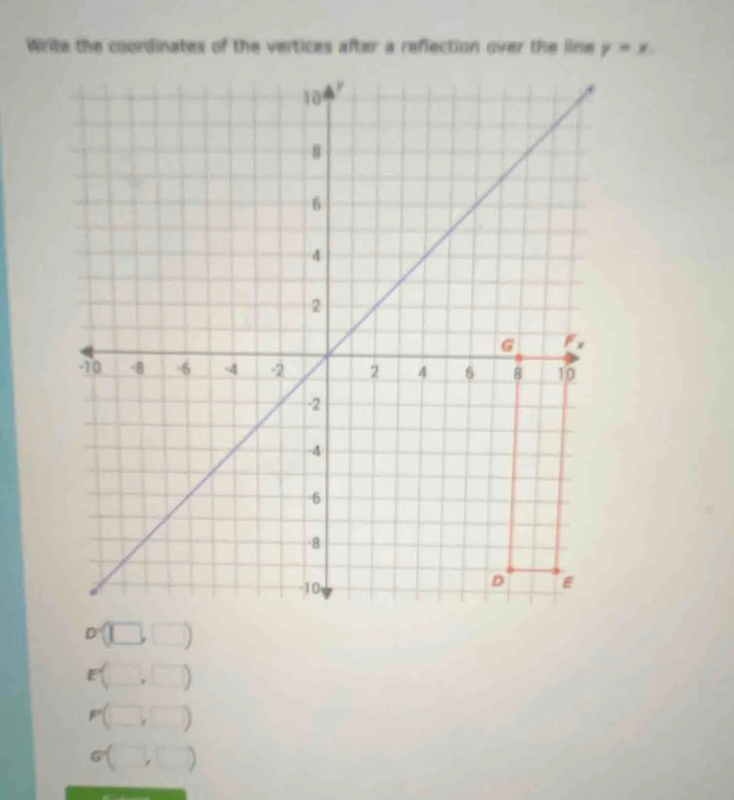 write the coordinates of the vertices after a reflection over the line …