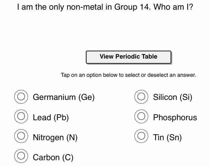 i am the only non - metal in group 14. who am i? view periodic table ta…