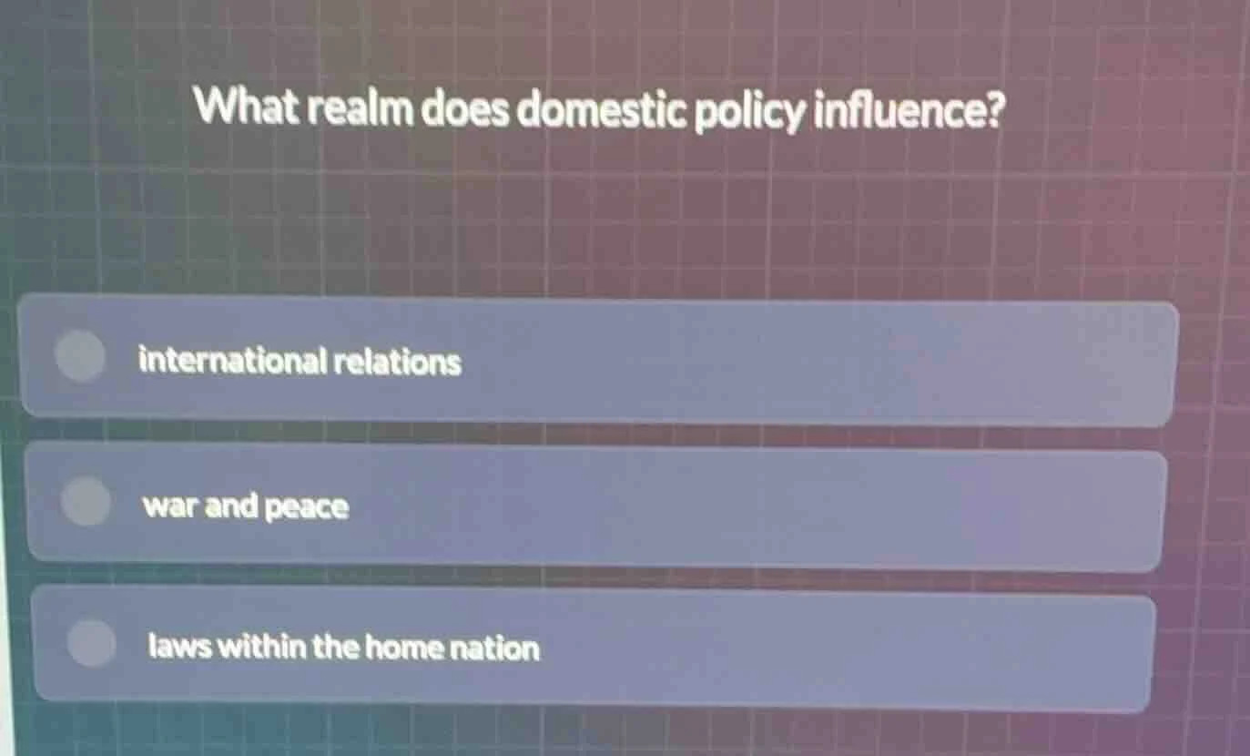 what realm does domestic policy influence? international relations war …