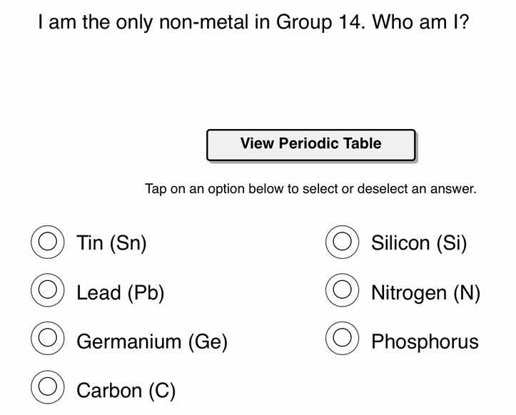 i am the only non - metal in group 14. who am i? view periodic table ta…