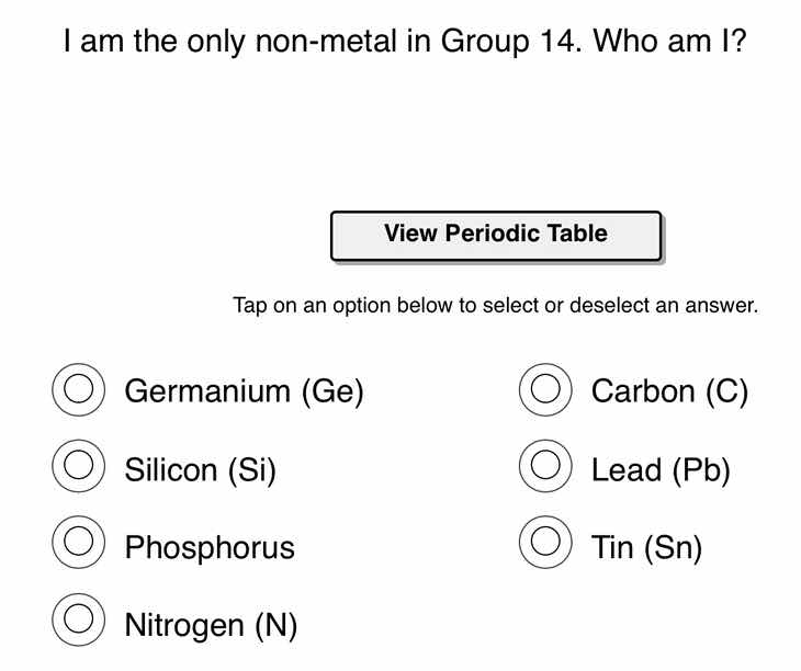 i am the only non - metal in group 14. who am i? view periodic table ta…