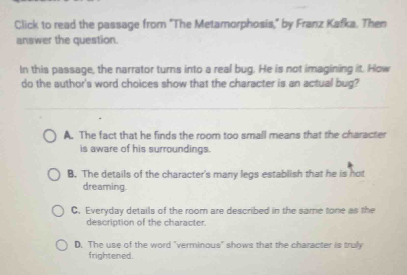 click to read the passage from the metamorphosis, by franz kafka. then …