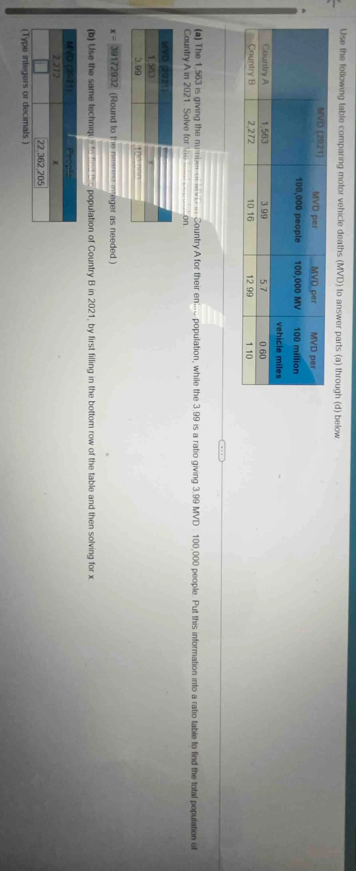 use the following table comparing motor vehicle deaths (mvd) to answer …