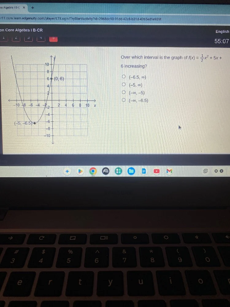 over which interval is the graph of $f(x) = \\frac{1}{2}x^2 + 5x + 6$ i…