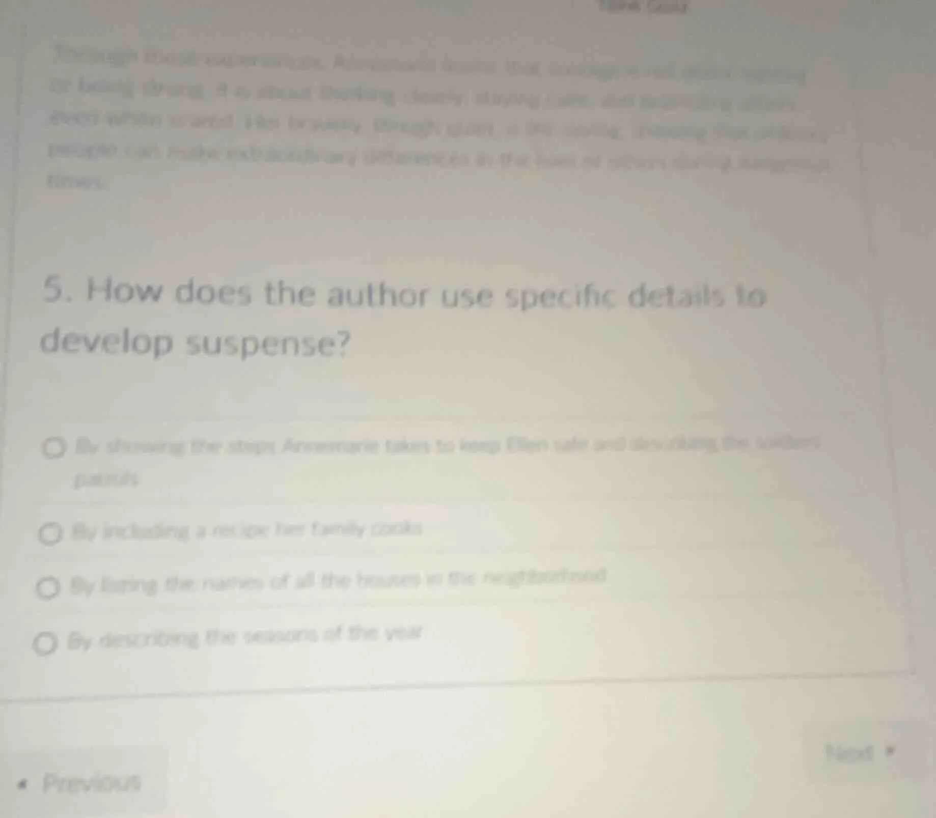 5. how does the author use specific details to develop suspense? - by s…