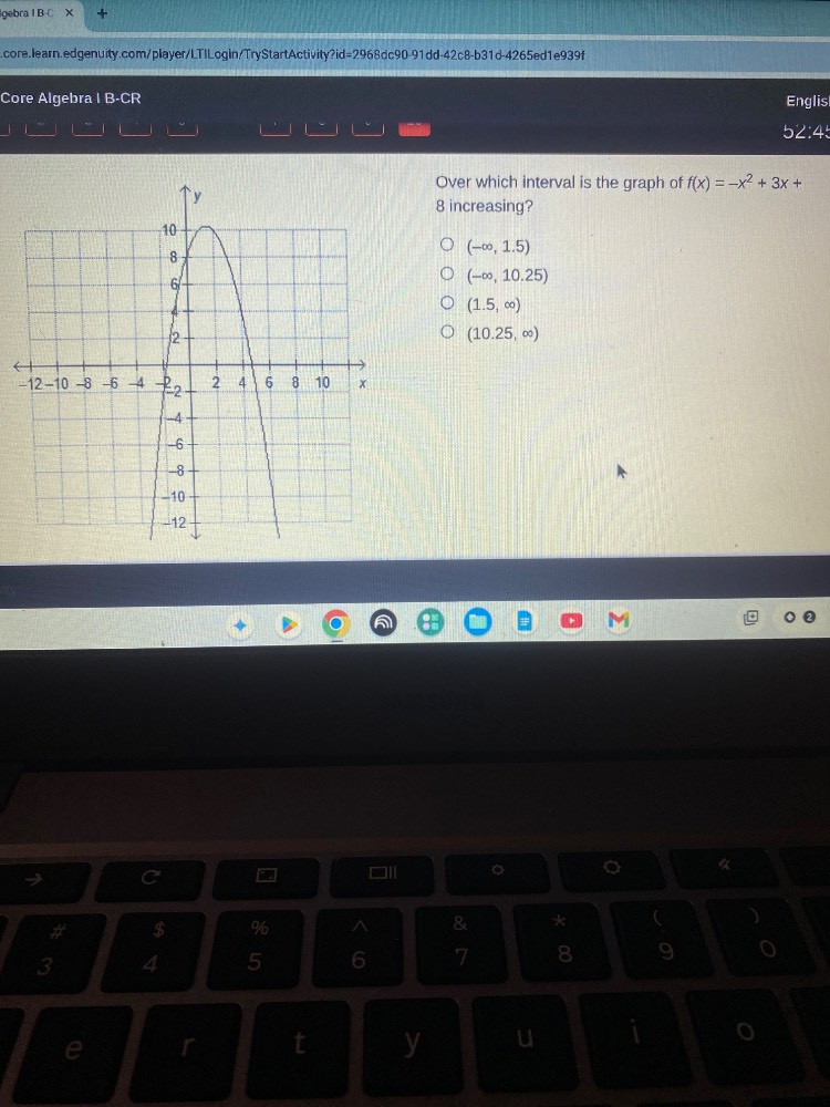 over which interval is the graph of ( f(x) = -x^2 + 3x + 8 ) increasing…